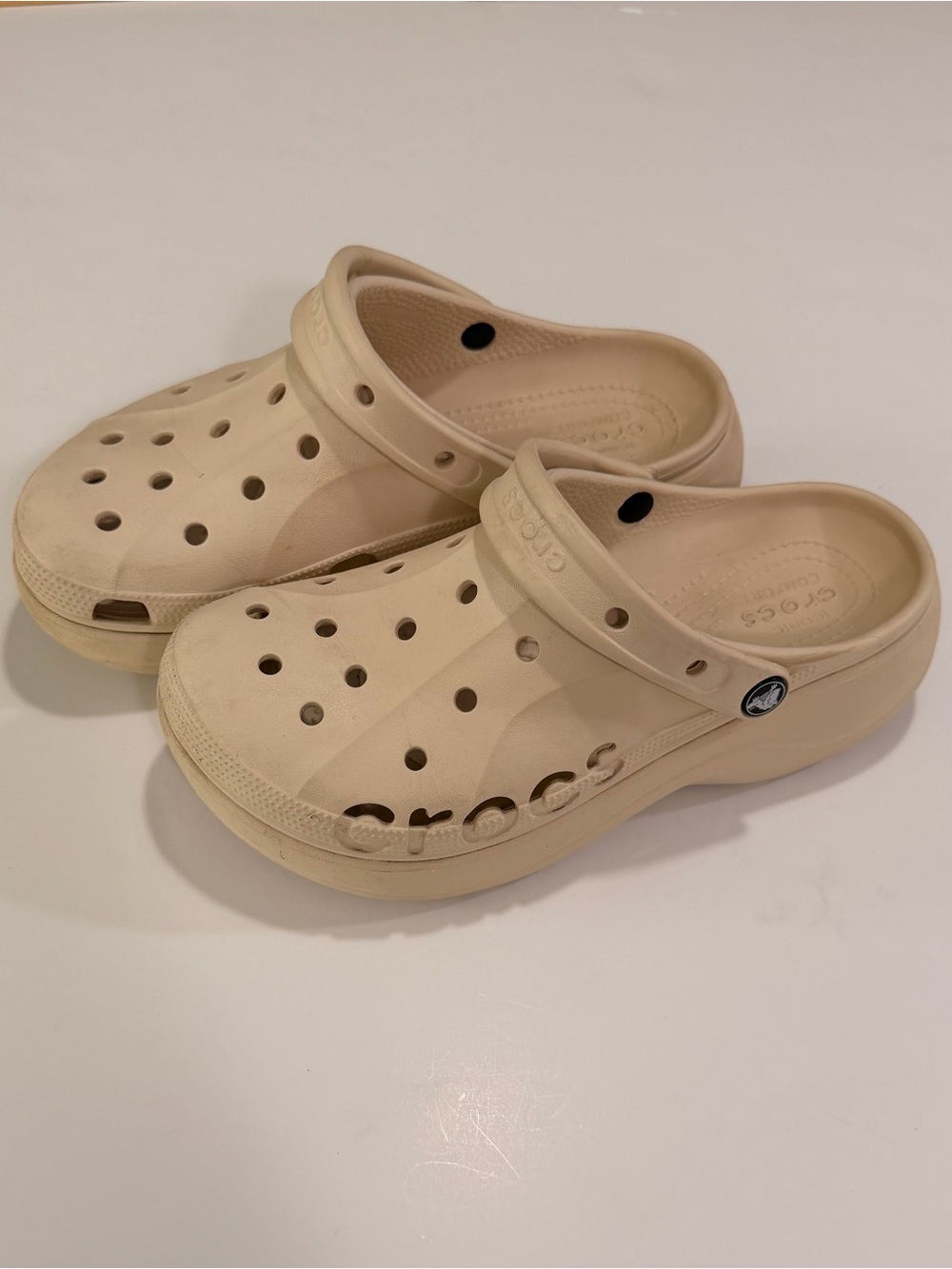 Crocs Iconic Comfort Chunky Platform Slip On Clogs Beige Tan Size 9